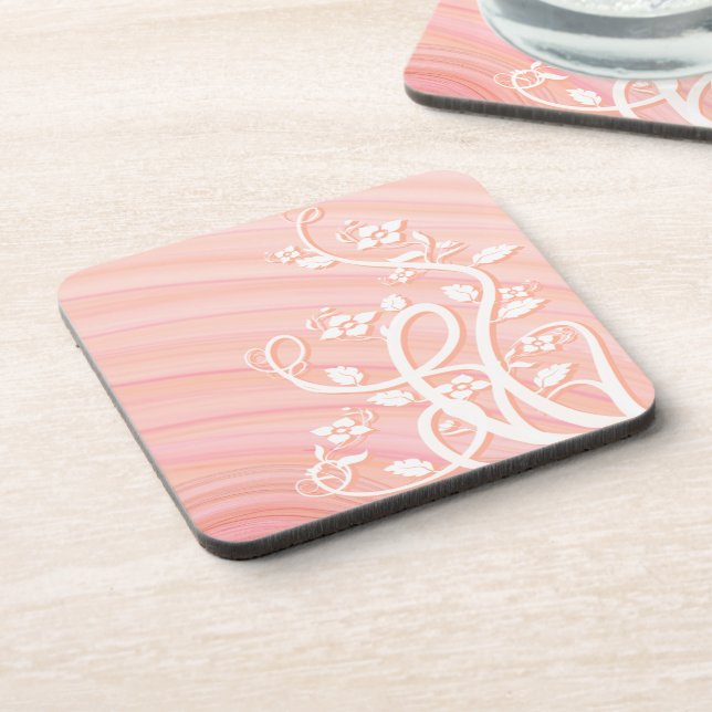 Pretty Peach Spirals, Vines, and Flowers Coaster (Left Side)
