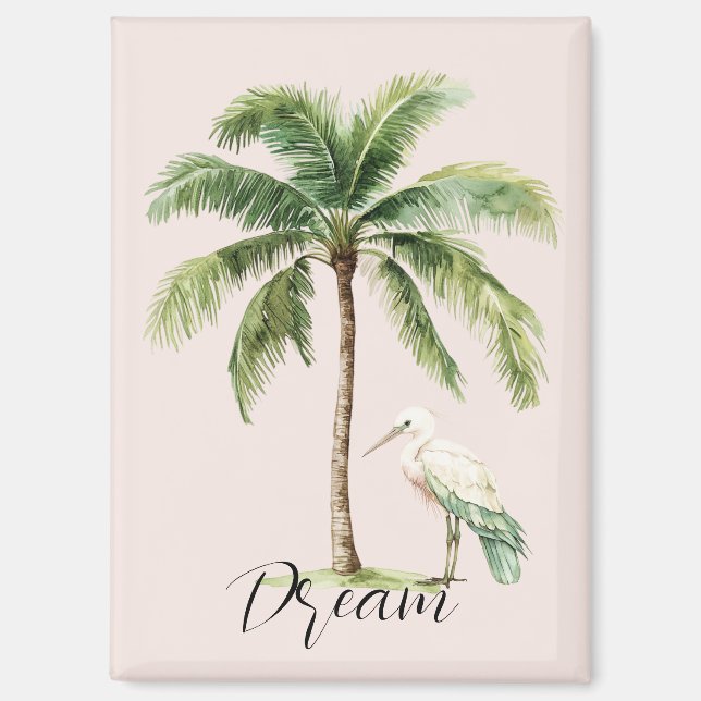 Pretty Peach Tropical Palm Tree Bird Magnet (Front)