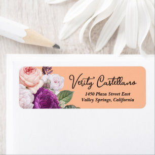 Pretty Peach Vintage Roses Floral Return Address Label
