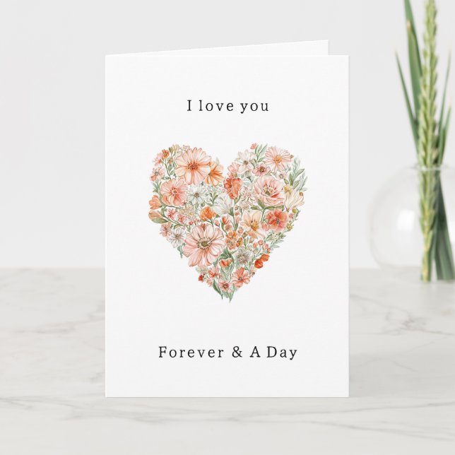 Pretty Peach & White Floral Heart Love Card (Front)