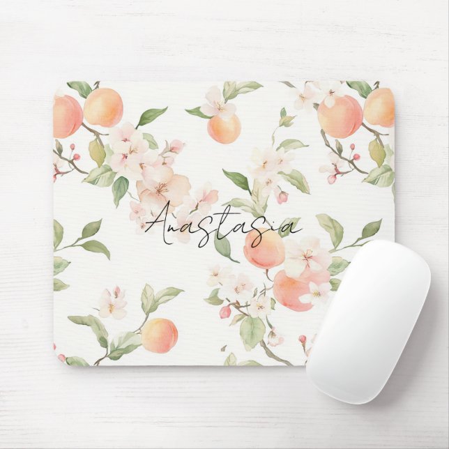 Pretty Peaches Floral Mouse Pad (With Mouse)