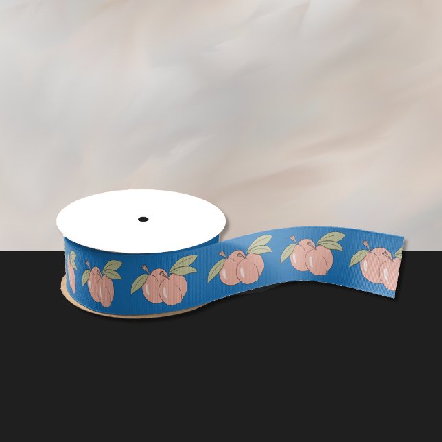 Pretty Peaches Pattern Blue Ribbon Grosgrain Ribbon (Delicious peaches pattern blue ribbon .)