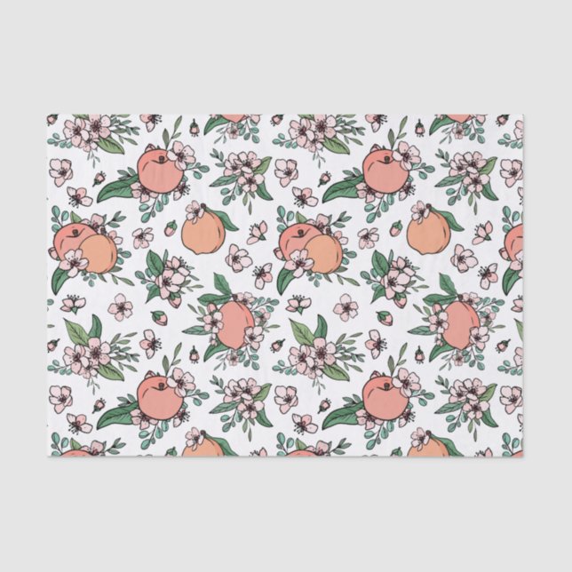 Pretty Peaches & Peach Blossom Floral Pattern Tissue Paper (Front)
