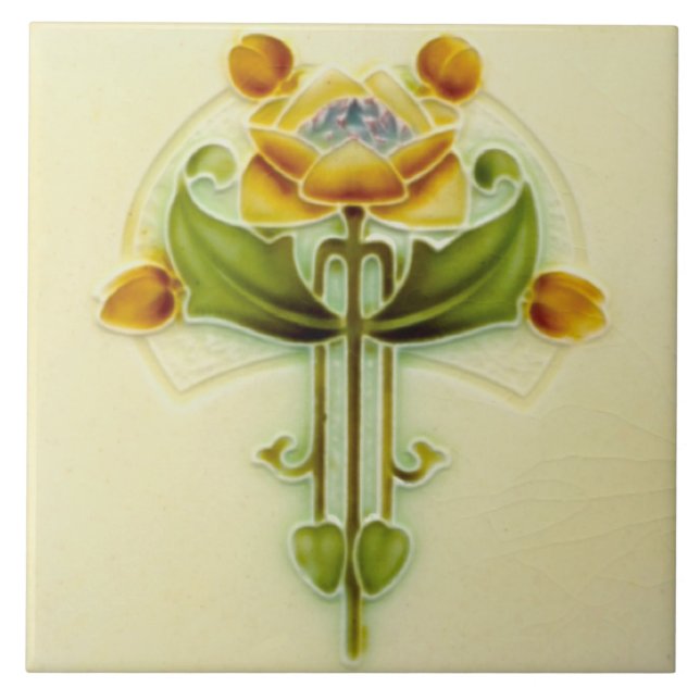 Pretty Peachy Repro Antique Art Nouveau Floral Ceramic Tile (Front)