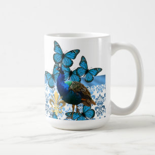 Pretty Peacock and blue butterflies Coffee Mug