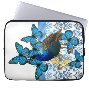 Pretty Peacock and blue butterflies Laptop Sleeve