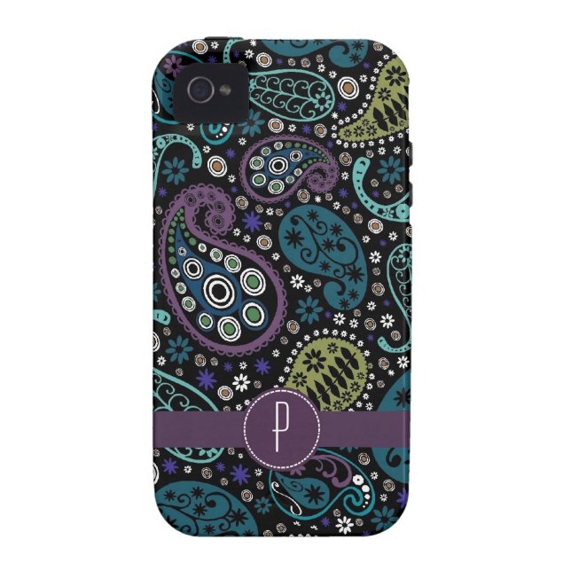 Pretty Peacock Coloured Paisley with Monogram Case-Mate iPhone Case (Back)