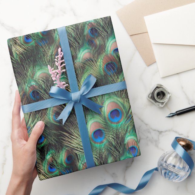 Pretty Peacock Feather Animal Print Wrapping Paper (Gifting)