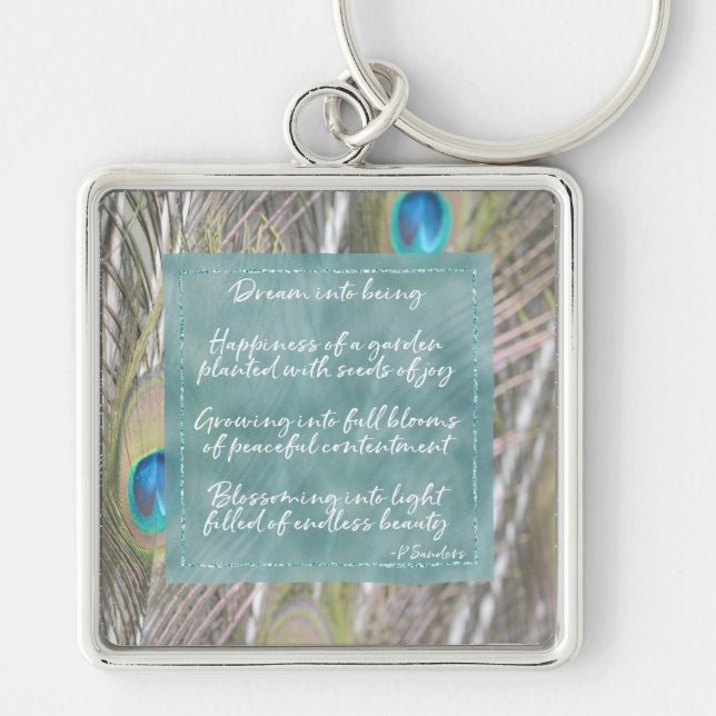 Pretty Peacock Feathers Dream Poem    Key Ring (Front)