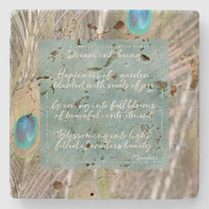 Pretty Peacock Feathers Dream Poem    Stone Coaster