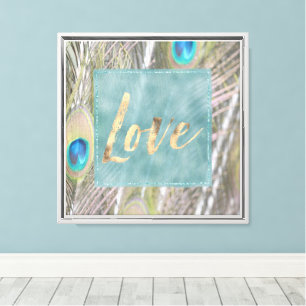 Pretty Peacock Feathers Gold Love Canvas Print