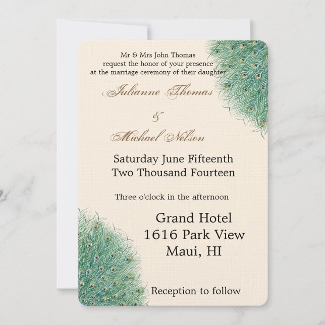 Pretty Peacock Feathers Invitation (Front)