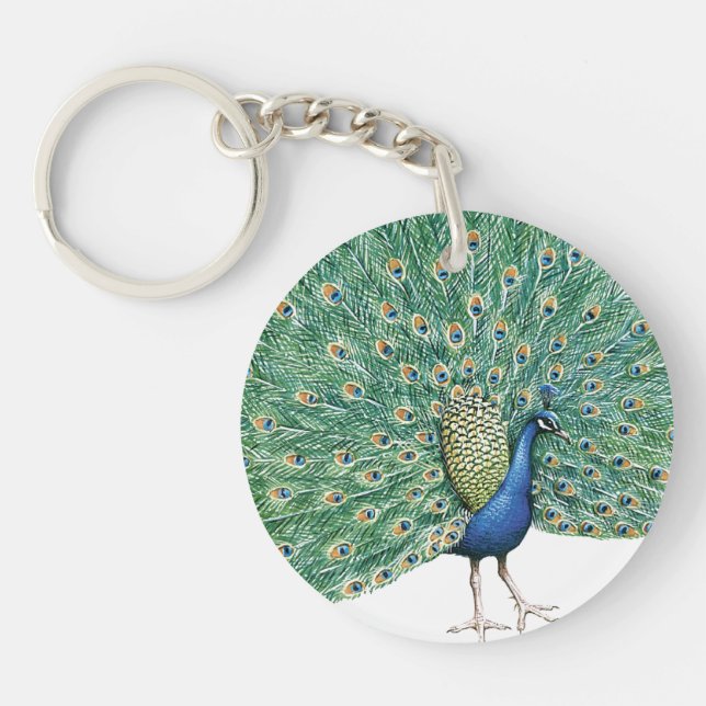 Pretty Peacock Feathers Key Ring (Front)