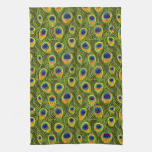 Pretty Peacock Feathers Pattern Tea Towel