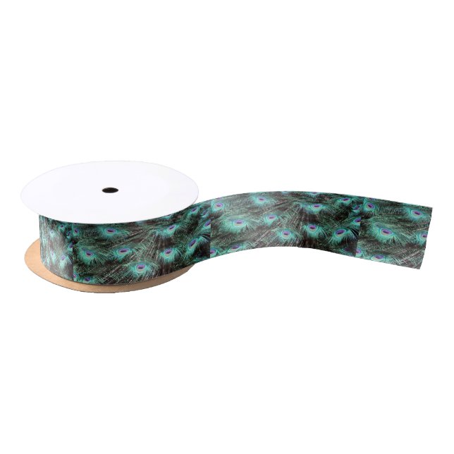 Pretty Peacock Feathers Photo Satin Ribbon (Spool)
