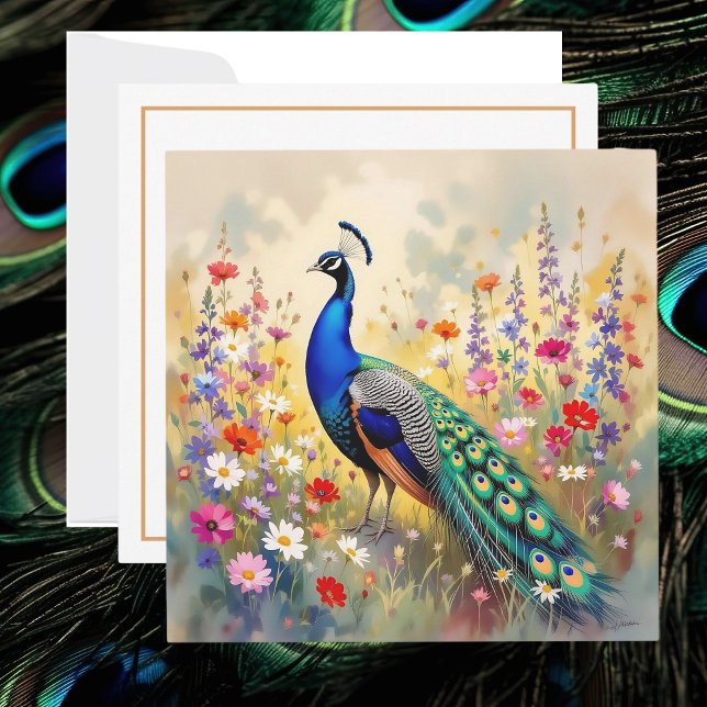 Pretty Peacock in Floral Meadow Card (Creator Uploaded)