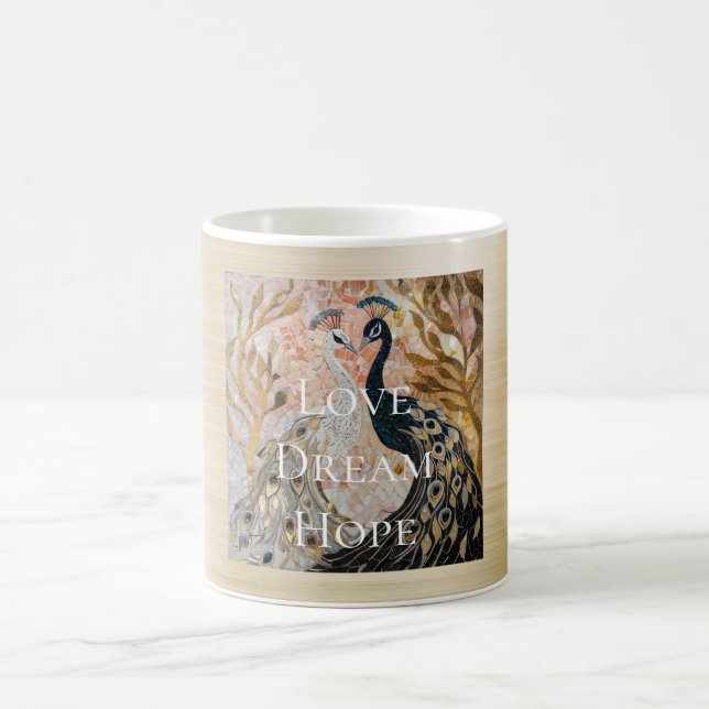 Pretty Peacock Pink Gold Christmas Coffee Mug (Center)