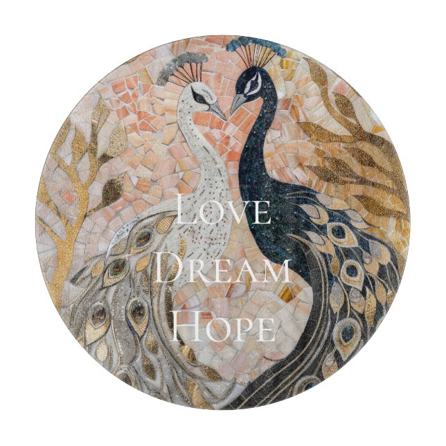 Pretty Peacock Pink Gold Christmas Cutting Board (Front)