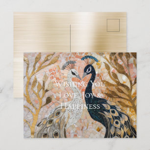 Pretty Peacock Pink Gold Christmas Postcard