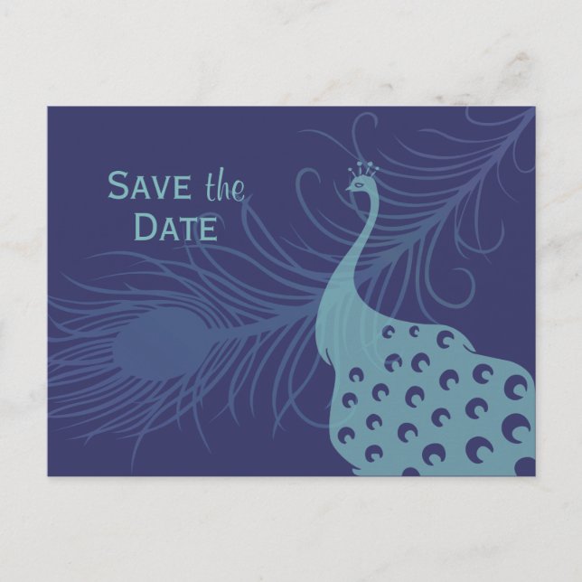 Pretty Peacock Save The Date Postcard (Front)