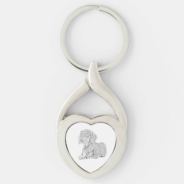 Pretty Pencil Dachshund Heart Key Chain (Front)
