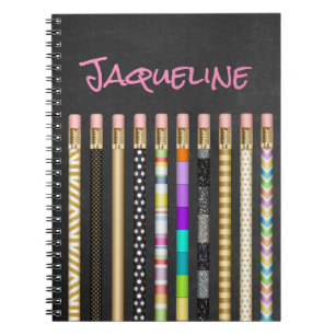 Pretty Pencils and Blackboard Personalised Notebook