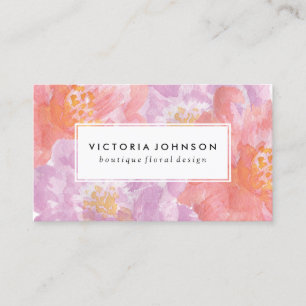 Pretty Peonies Watercolor Flowers Business Card
