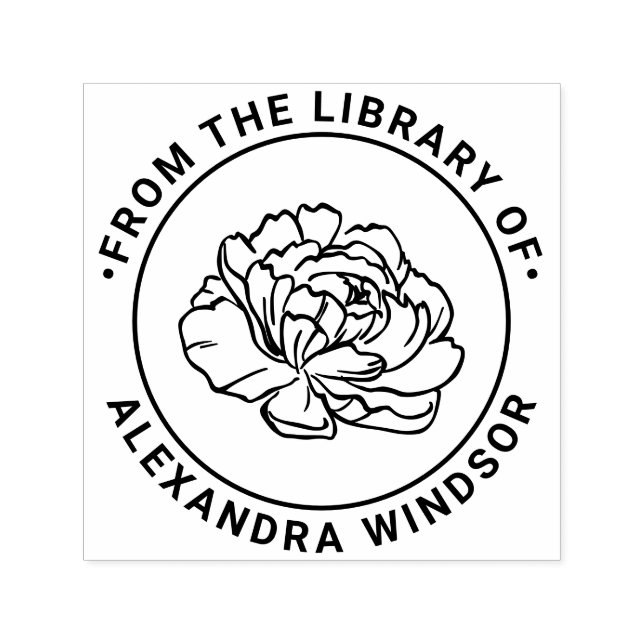Pretty Peony Bloom Blossom Library Book Name Self-inking Stamp (Design)
