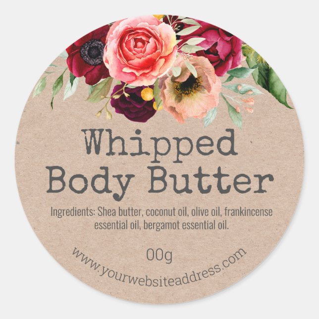 Pretty Peony Bouquet Homemade Body Butter Labels (Front)
