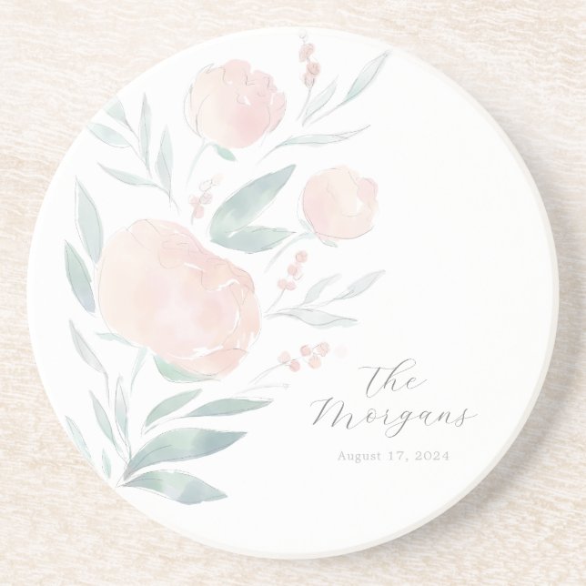 Pretty peony housewarming or newlywed gift coaster (Front)