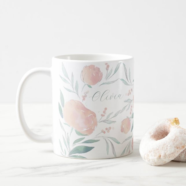 Pretty peony mother's day gift coffee mug (With Donut)