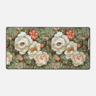 Pretty Peony Peach & Cream Vintage Floral Pattern Desk Mat