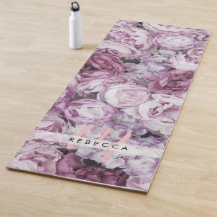 Pretty Peony Pink Roses Floral Monogram Yoga Mat