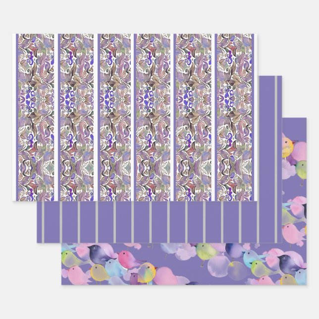 Pretty periwinkle, purple & peeps papers wrapping paper sheet (Set)