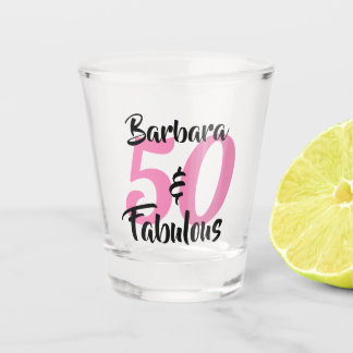 Pretty Personalised 50 and Fabulous Custom Pink Shot Glass