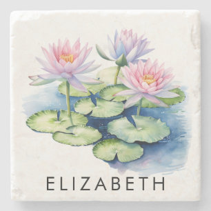 Pretty Personalised Birth Month Flower Custom Name Stone Coaster