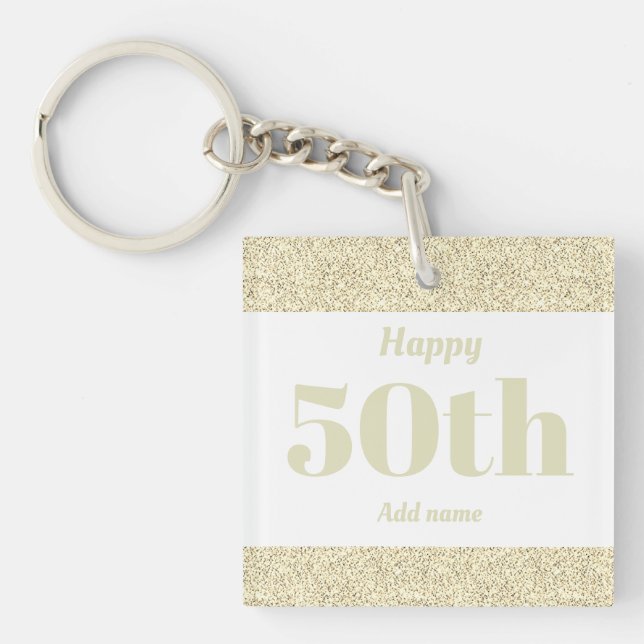pretty personalised birthday gift keychain 50th (Front)