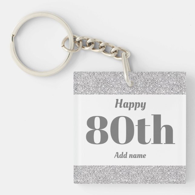 pretty personalised birthday gift keychain 80th (Front)