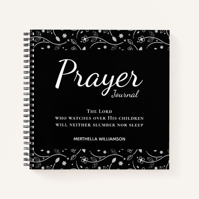 Pretty Personalised Black Floral Prayer Journal (Front)