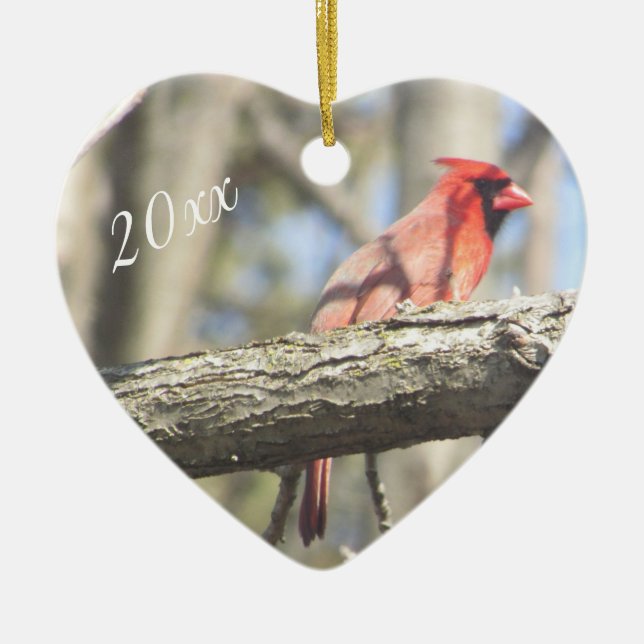 Pretty Personalised Cardinal Photo Heart ornament (Front)