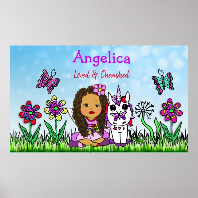 Pretty Personalised Fairy and Unicorn Poster (Front)