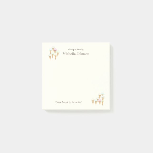 Pretty Personalised Fun Ice Cream Adhesive Pad Post-it Notes (Front)