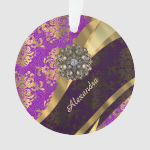 Pretty personalised girly purple damask patten ornament