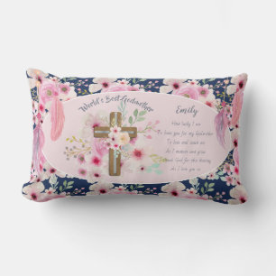 Pretty Personalised GODMOTHER Poem Pink Floral  Lumbar Cushion