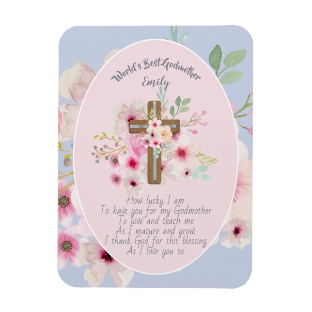 Pretty Personalised GODMOTHER Poem Pink Floral  Magnet (Vertical)