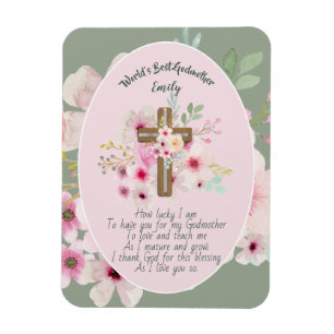 Pretty Personalised GODMOTHER Poem Pink Floral Magnet