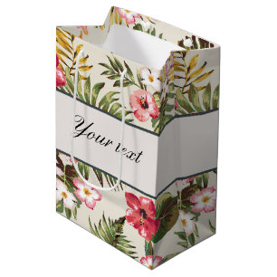 Pretty Personalised Hibiscus Pattern Medium Gift Bag
