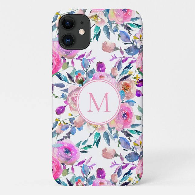 Pretty Personalised Monogrammed Floral Case-Mate iPhone Case (Back)