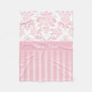 Pretty Personalised Pink Damask and Stripes Fleece Blanket