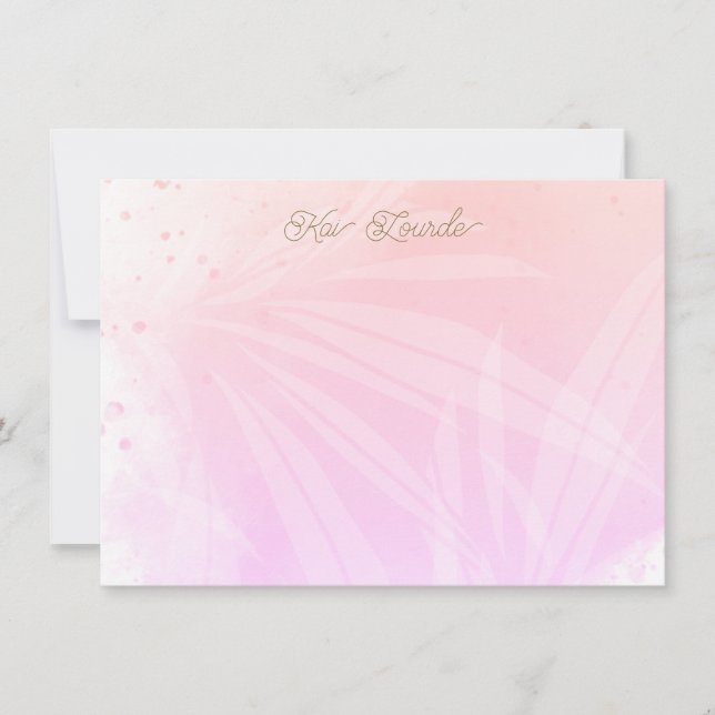 Pretty Personalised Pink Watercolor  Note Card (Front)